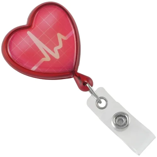Translucent Red EKG Heart Shaped Badge Reel – Pack of 100 – 2120-7636