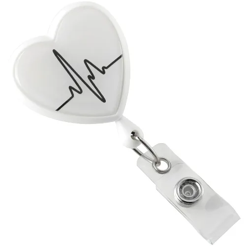 White EKG Heart Shaped Badge Reel – Pack of 100 – 2120-7638