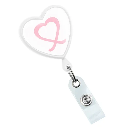 White Heart-Shaped Breast Cancer Awareness Badge Reel – Pack of 100 – 2120-7631