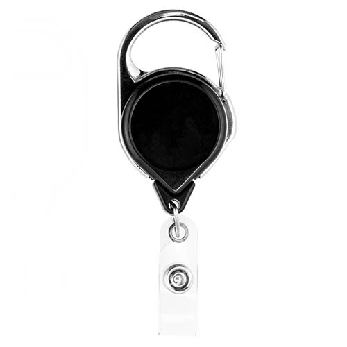 1-1/4 Round Black Plastic Carabiner Badge Reel w/No Twist Vinyl