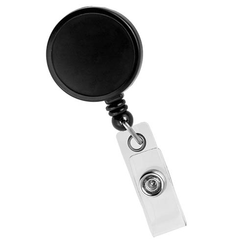 Classic Retractable Black Badge Reel w/ Clear Vinyl Strap - Pack of 100 - 2120-3031