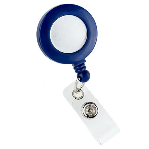 Retractable Blue and Silver Badge Reel w/ Clear Vinyl Strap – Pack of 100 – 2120-4602