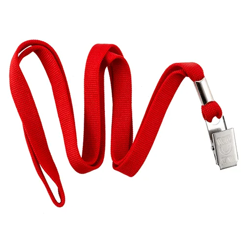 Red-3-8-Inch-Flat-Woven-Non-Breakaway-Lanyard-Bulldog-Clip-152156R
