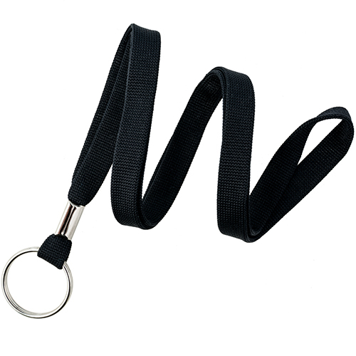 Flat Non Breakaway 3/8" Black Lanyard w/ Steel Split Ring 152158BK EasyBadges