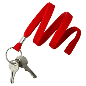 Red-3-8-Inch-Flat-Woven-Non-Breakaway-Lanyard-Split-Ring-Badge-152158R
