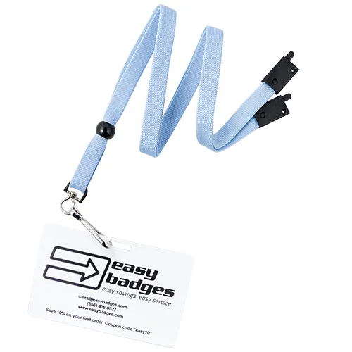 Flat Breakaway 3/8 Powder Blue Lanyard w/ Metal Swivel Hook - Pack of 100 - 152145PBL - Easy Badges