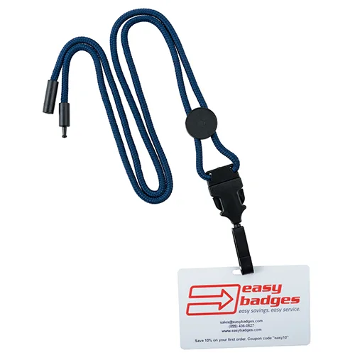 Premium Round Breakaway Navy Blue Lanyard w/ Detachable Plastic Hook – Pack of 100 – 152222NBL