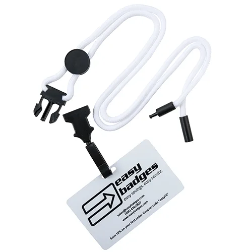 Premium Round Breakaway White Lanyard w/ Detachable Plastic Hook – Pack of 100 – 152222W