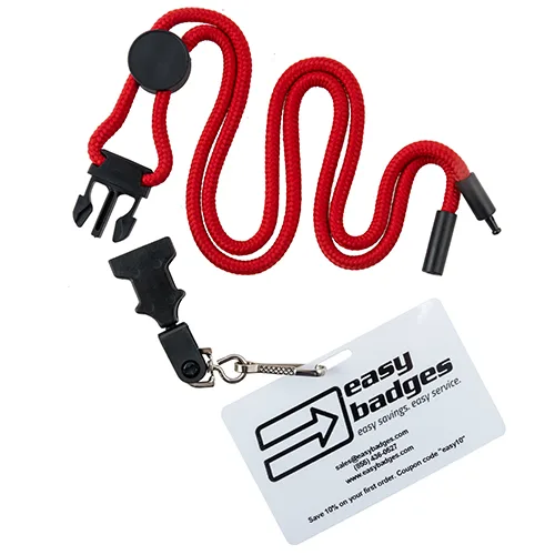Premium Round Breakaway Red Lanyard w/ Detachable Black Swivel Hook – Pack of 100 -152228R