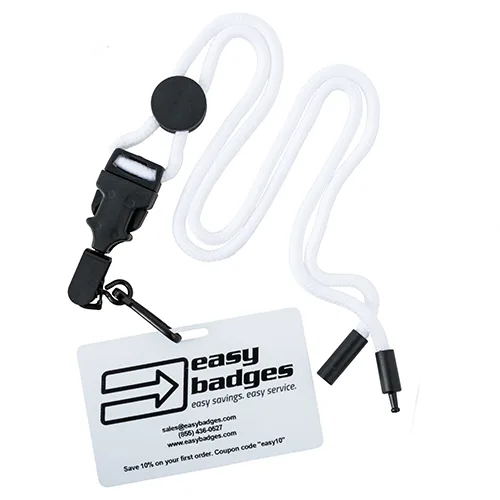 Premium Round Breakaway White Lanyard w/ Detachable Black Swivel Hook – Pack of 100 – 152228W