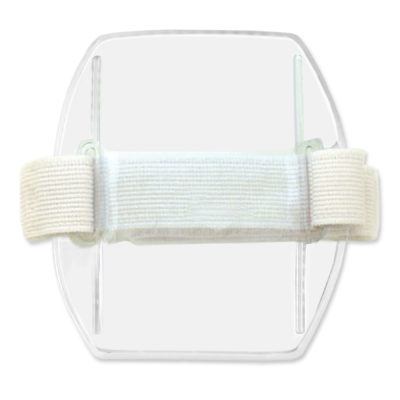 Clear With White Strap Vertical Arm Band Badge Holder