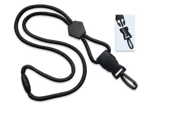 Premium Round Breakaway Black Lanyard w/ Detachable Plastic Swivel Hook – Pack of 100 – 2135-4509