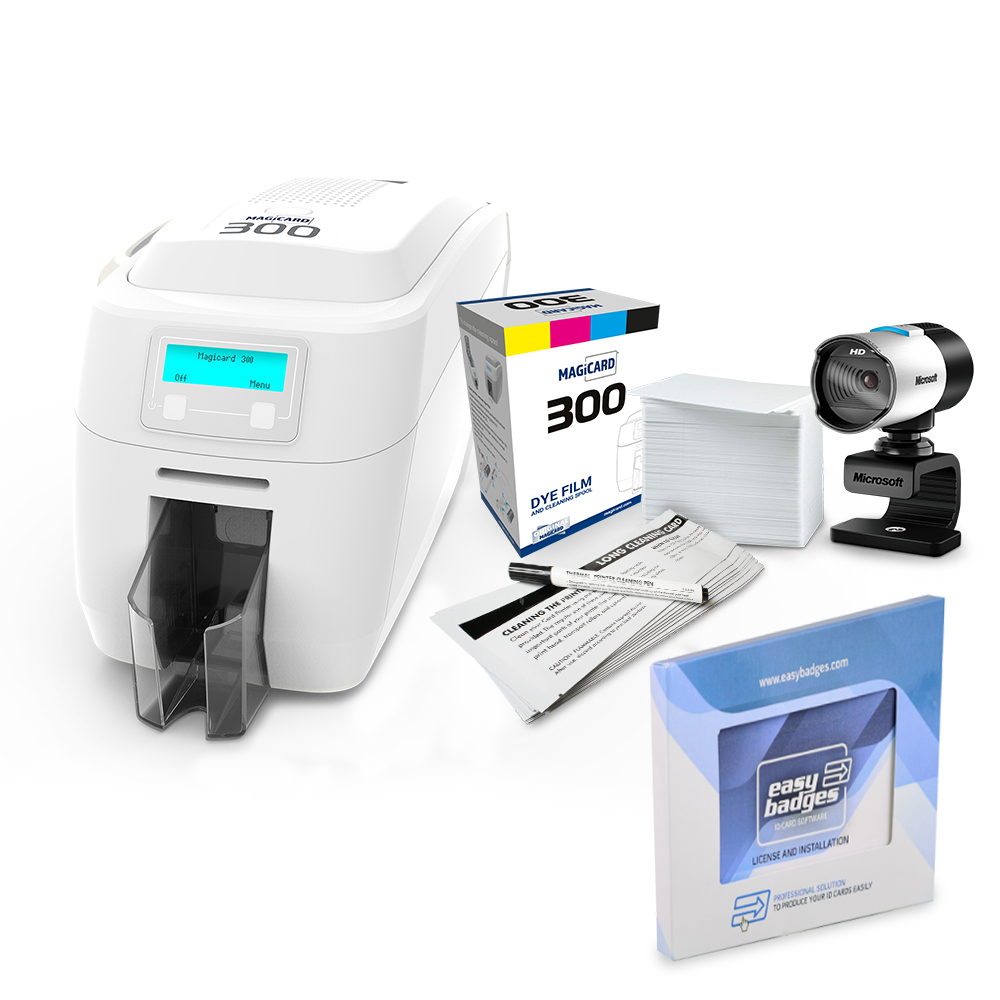 Magicard 300 Single Side ID Card Printer & Supplies Bundle Badge Maker Machine (3300-0001)